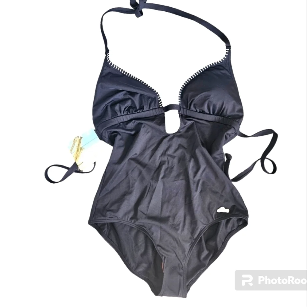 NWT Sunseeker black tie low back one piece swimsuit size 8C/D